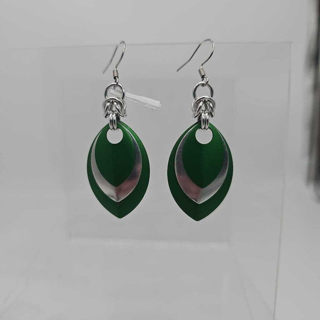 Green, Silver and Green Scale Earrings