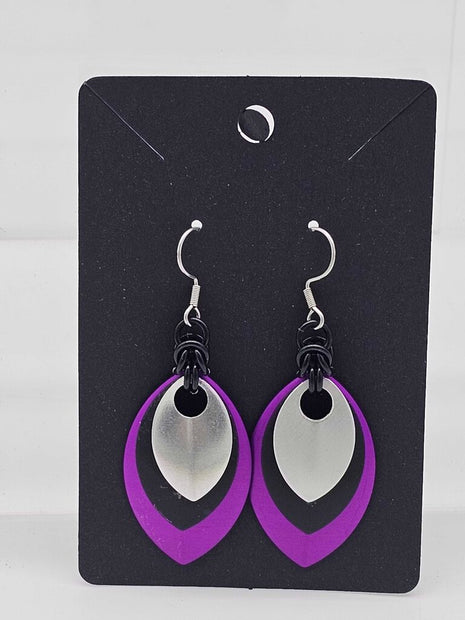 Purple, Black, Silver Scale Earrings