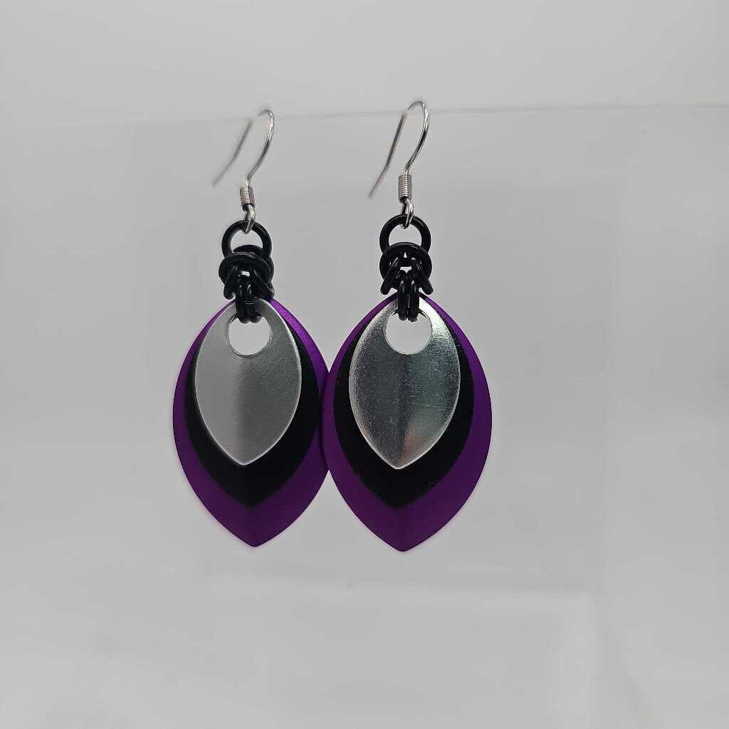 Purple, Black, Silver Scale Earrings