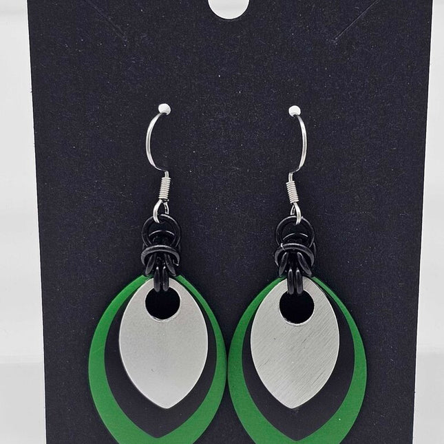 Green, Black, Silver Scale Earrings