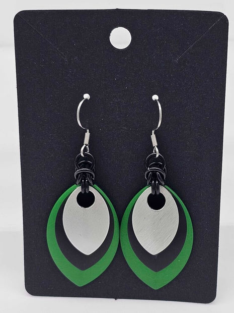 Green, Black, Silver Scale Earrings