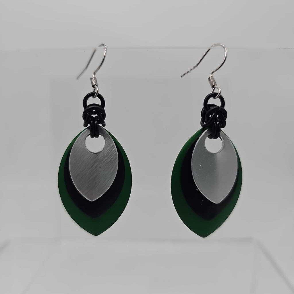 Green, Black, Silver Scale Earrings