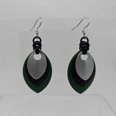 Green, Black, Silver Scale Earrings