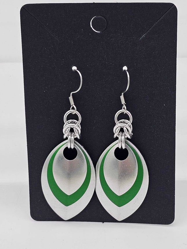 Silver, Green and Silver Scale Earrings