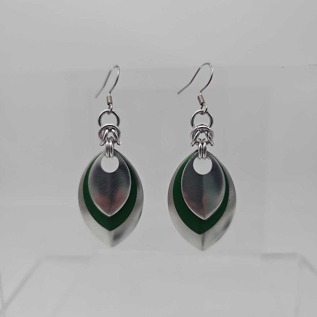 Silver, Green and Silver Scale Earrings