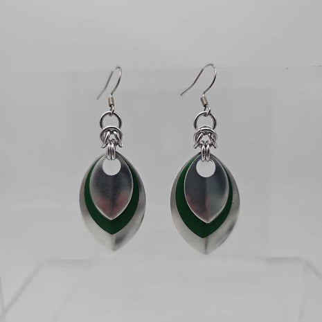 Silver, Green and Silver Scale Earrings