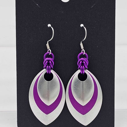Silver, Purple and Silver Scale Earrings