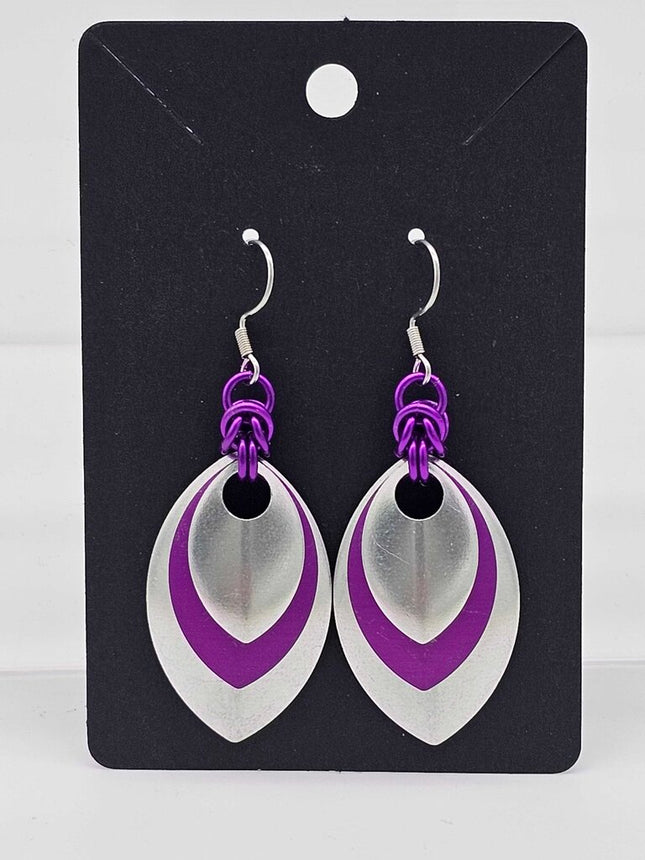 Silver, Purple and Silver Scale Earrings