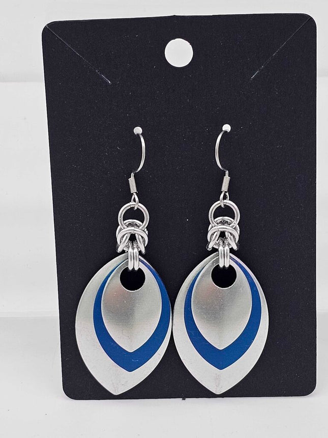 Silver, Blue and Silver Scale Earrings