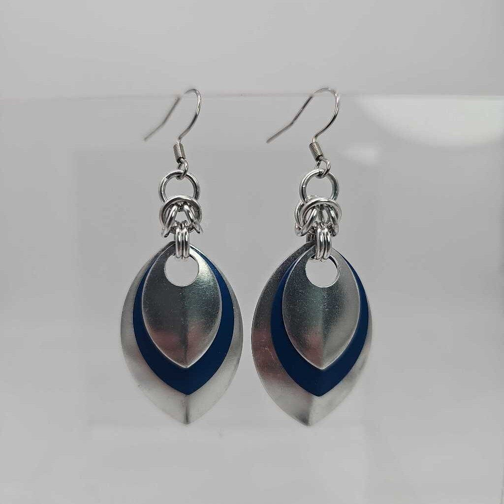 Silver, Blue and Silver Scale Earrings