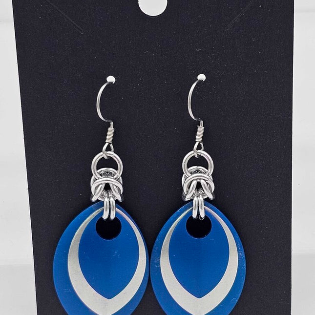 Blue, Silver, and Blue Scale Earrings