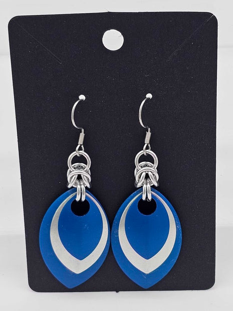 Blue, Silver, and Blue Scale Earrings