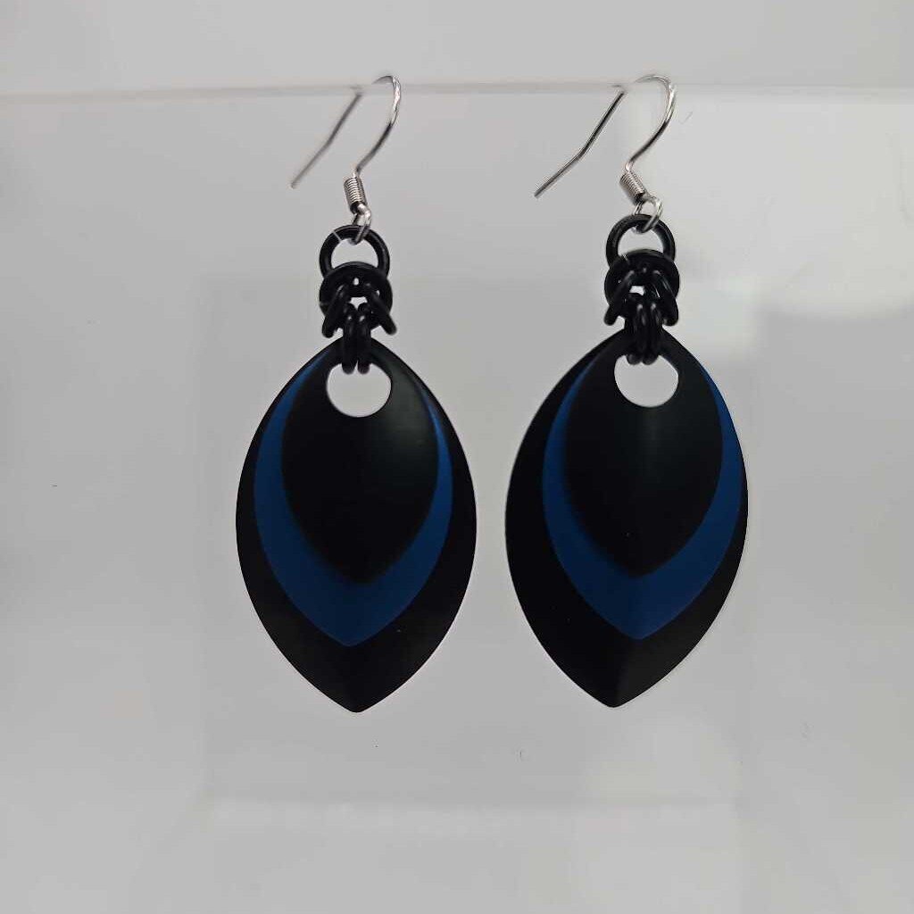 Black, Blue and Black Scale Earrings