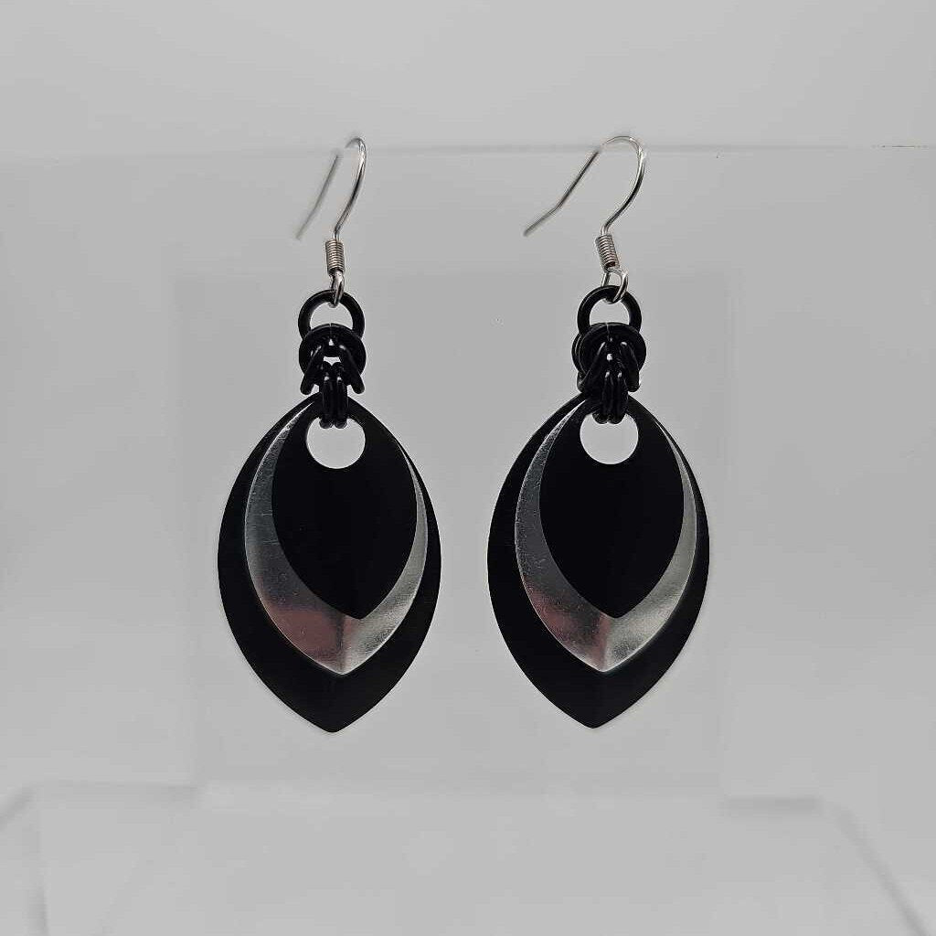 Black, Silver and Black Scale Earrings