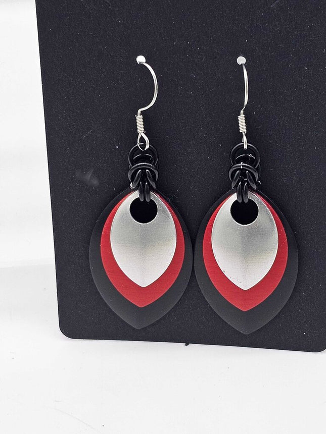Black, Red, Silver Scale Earrings