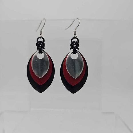 Black, Red, Silver Scale Earrings
