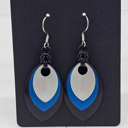Black, Blue and Silver Scale Earrings