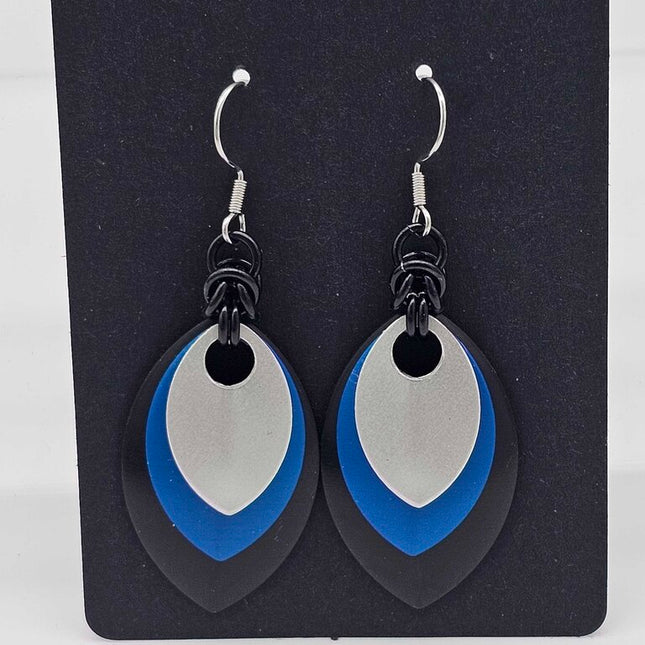 Black, Blue and Silver Scale Earrings