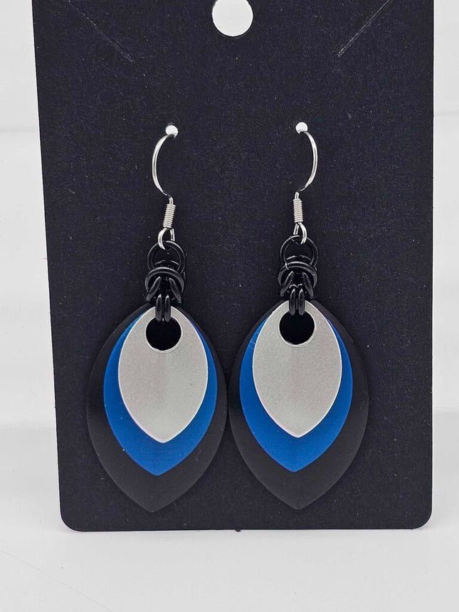 Black, Blue and Silver Scale Earrings