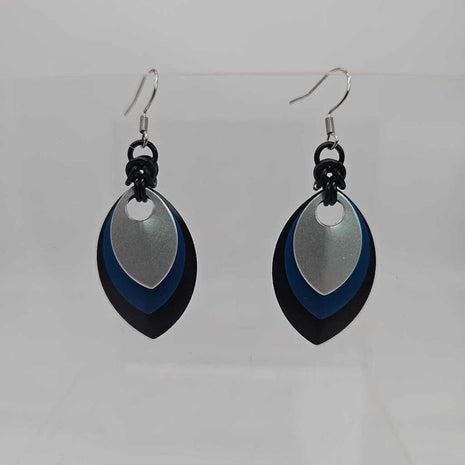 Black, Blue and Silver Scale Earrings