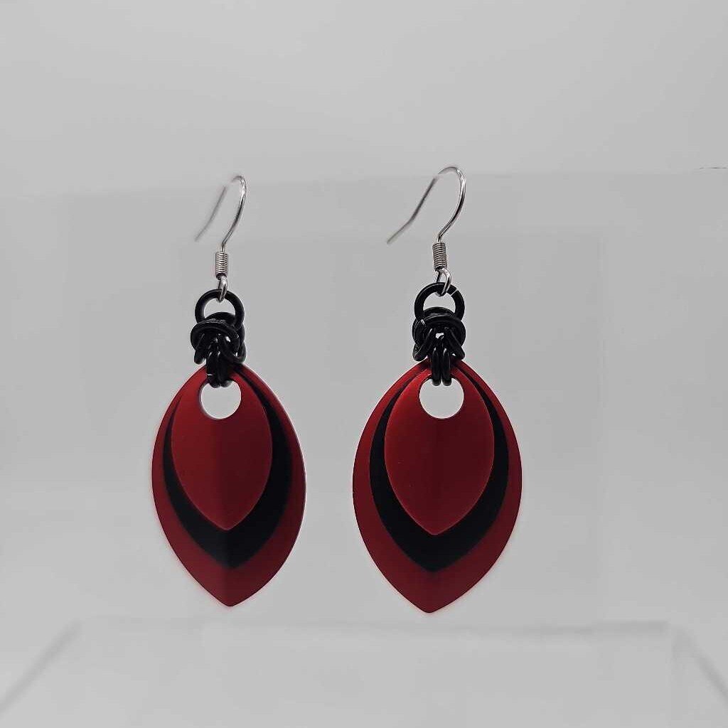 Red, Black, Red Scale Earrings