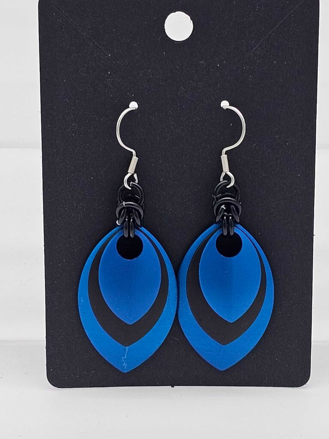 Blue, Black, Blue Scale Earrings