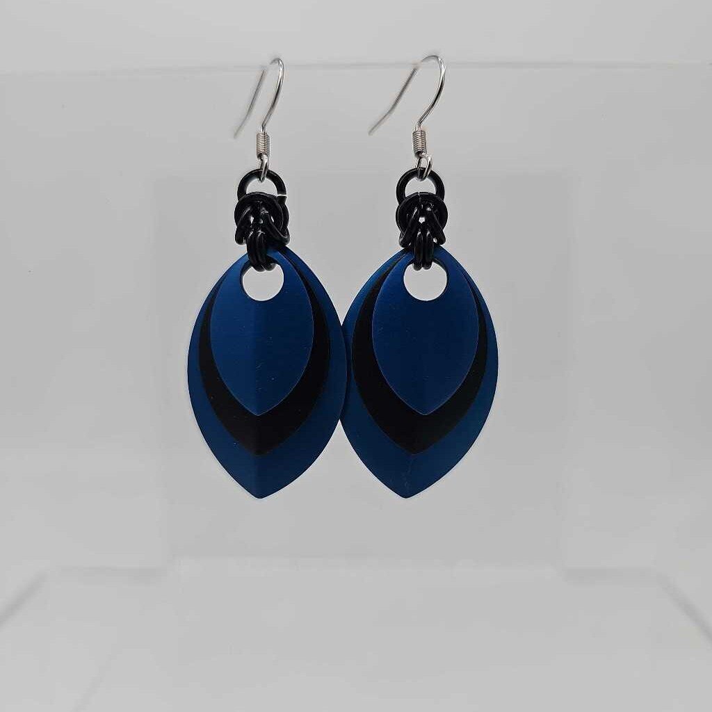 Blue, Black, Blue Scale Earrings
