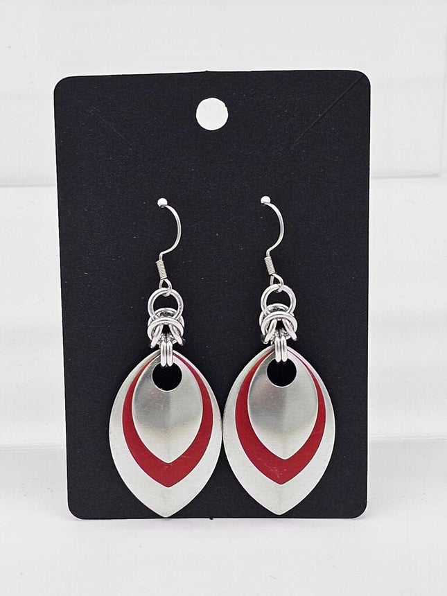Silver, Red and Silver Scale Earrings