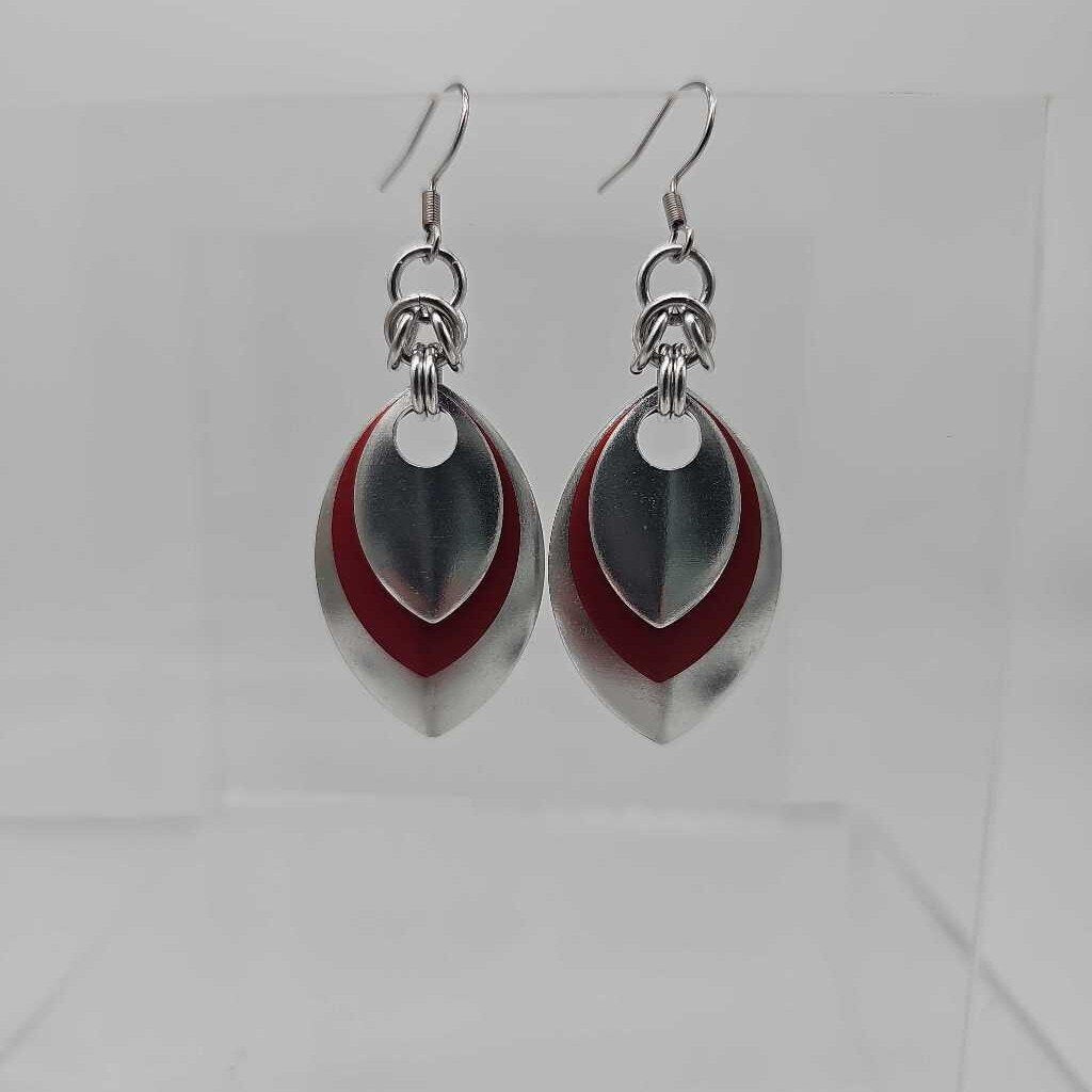 Silver, Red and Silver Scale Earrings