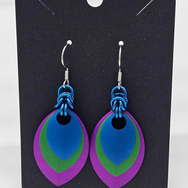 Purple, Green, and Blue Scale Earrings