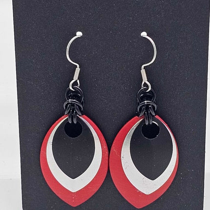 Red, silver, black scale earrings