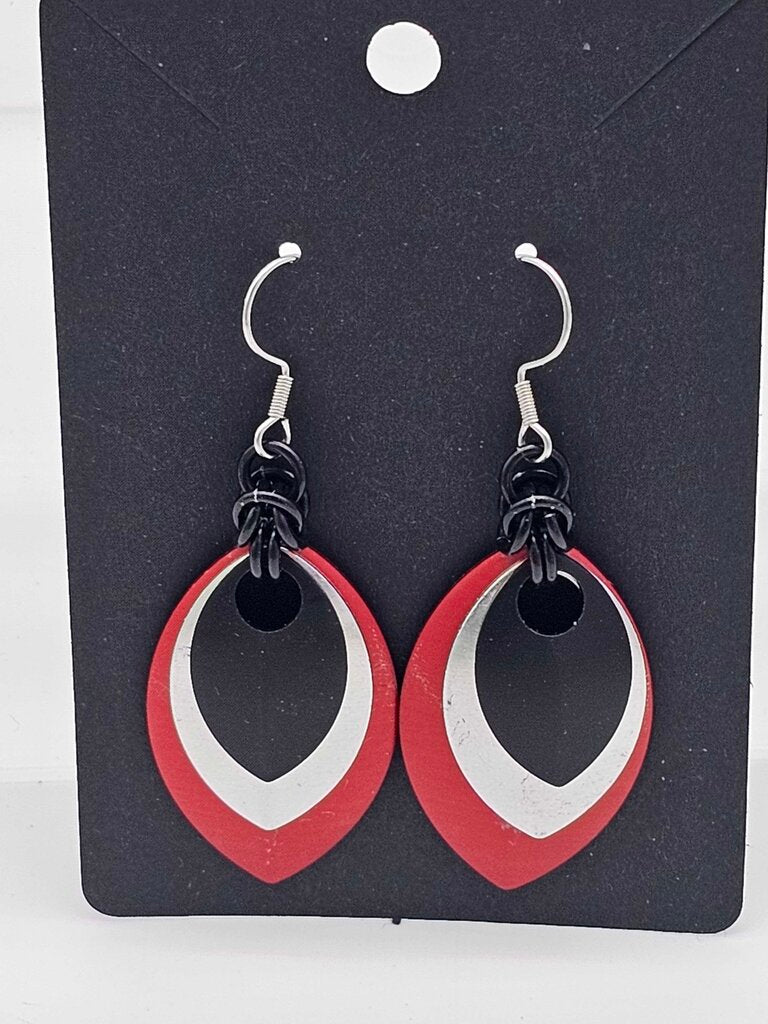 Red, silver, black scale earrings