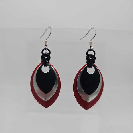 Red, silver, black scale earrings