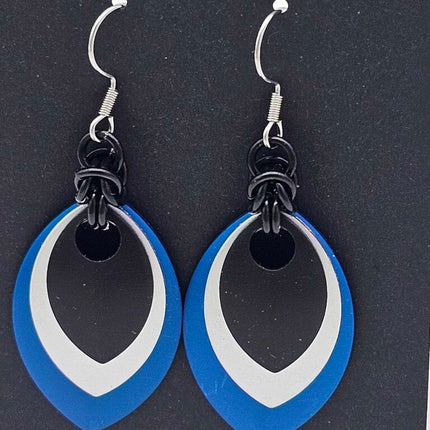 Blue, silver, black scale earrings