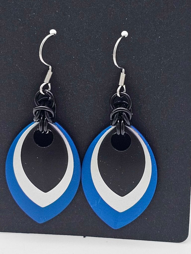 Blue, silver, black scale earrings