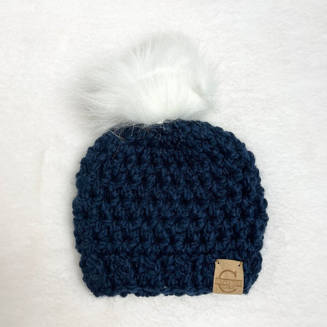 Pom Pom Hat (0-3 month) - Dark Blue