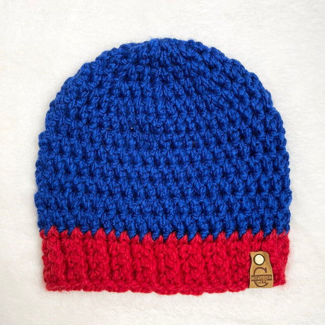 Beanie Hat (Child) - Royal Blue with Bright Red Brim
