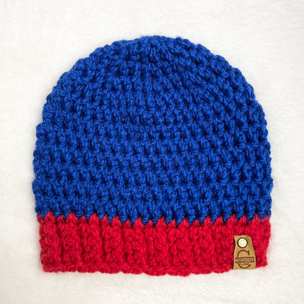 Beanie Hat (Adult) - Royal Blue with Bright Red Brim