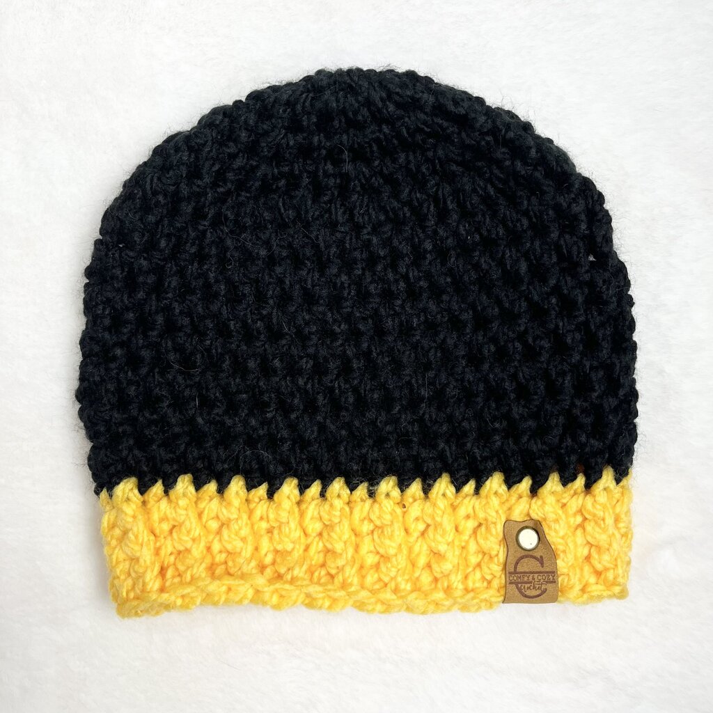 Beanie Hat (Adult) - Black with Yellow Brim