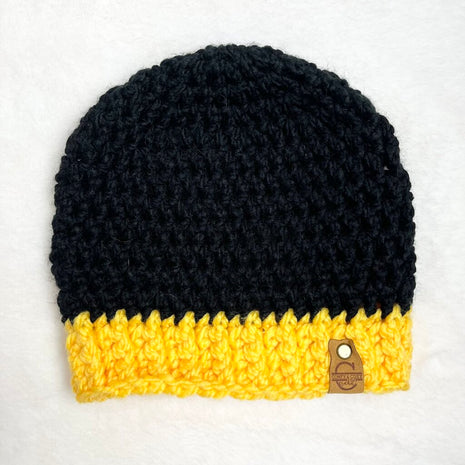 Beanie Hat (Adult) - Black with Yellow Brim