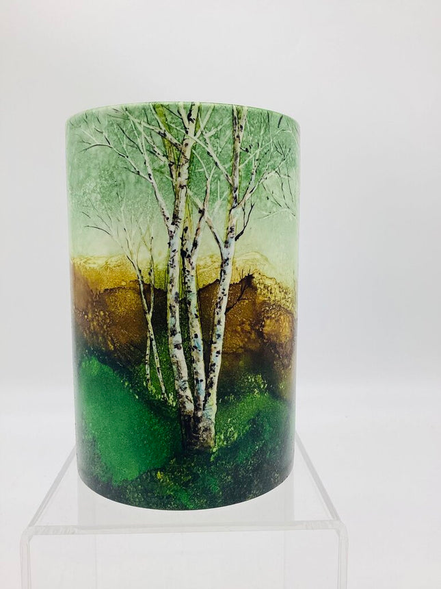 4x6 Vase- Birches/Mtn in Grn Mist