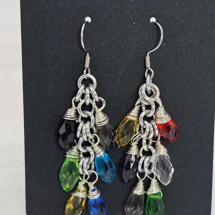 Silver Christmas Lights Earrings with Assorted Colors