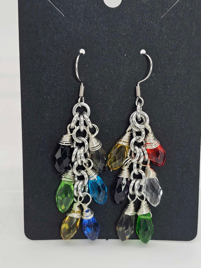 Silver Christmas Lights Earrings with Assorted Colors