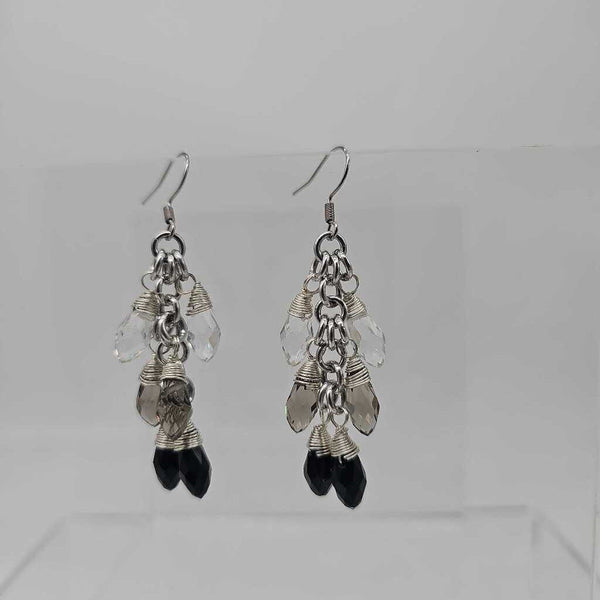 Ombre Shaggy Loop Earrings - clear, smokey, black