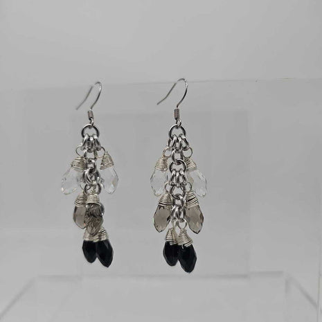 Ombre Shaggy Loop Earrings - clear, smokey, black