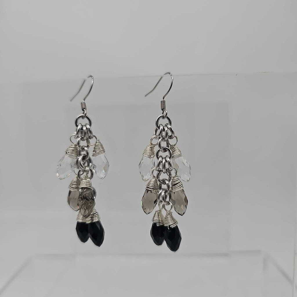 Ombre Shaggy Loop Earrings - clear, smokey, black