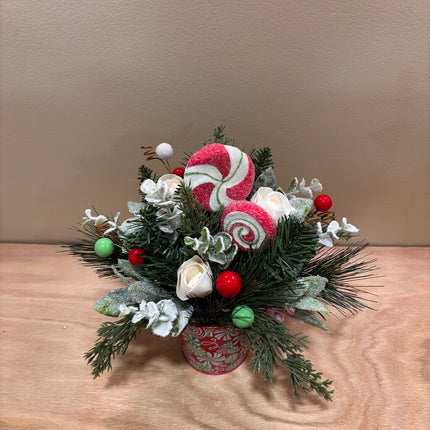 Candy Tin Filled with White Sola Wood Flowers