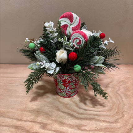 Candy Tin Filled with White Sola Wood Flowers