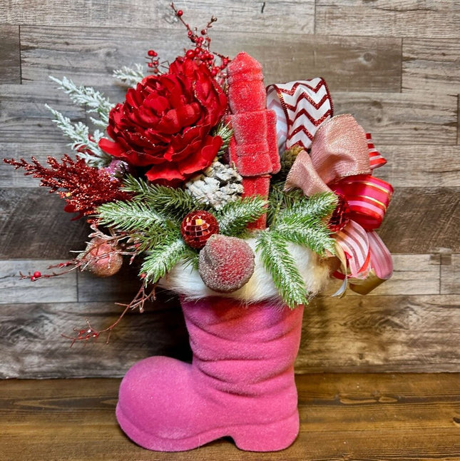 Pink Santa Boot Arrangement