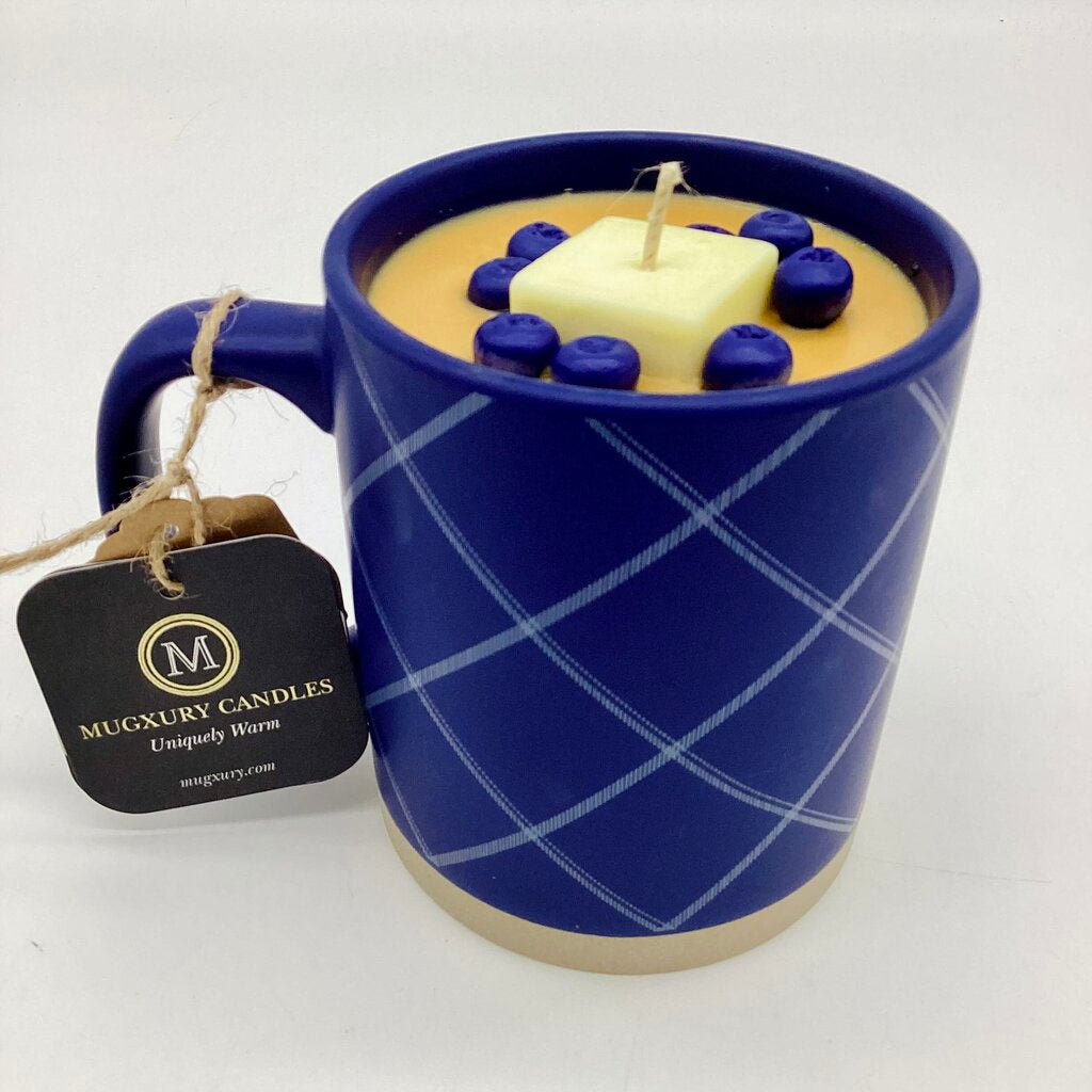 Blueberry Pancakes (Blue Crosshatch mug) - Mug Candle - 100% Soy Wax